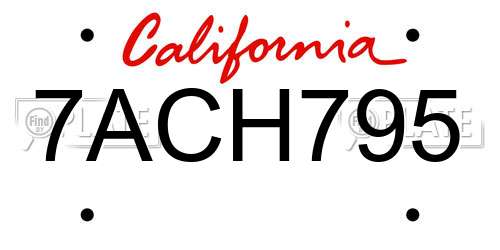 7ACH795 California License Plate