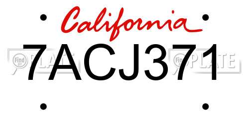 7ACJ371 California License Plate