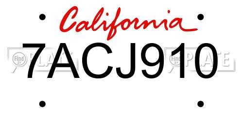 7ACJ910 California License Plate