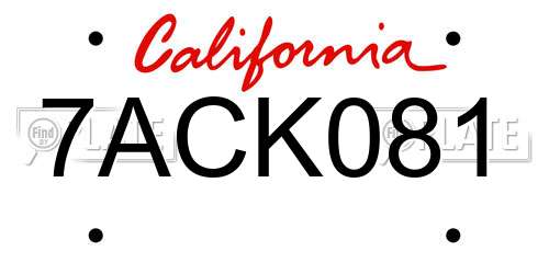 7ACK081 California License Plate
