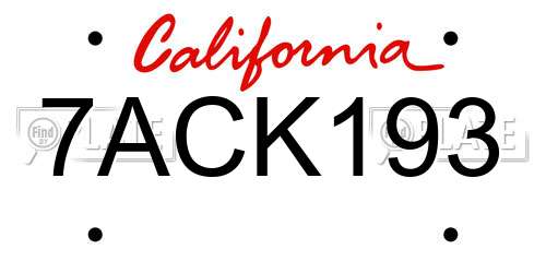 7ACK193 California License Plate