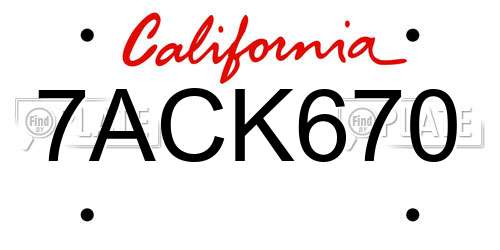 7ACK670 California License Plate