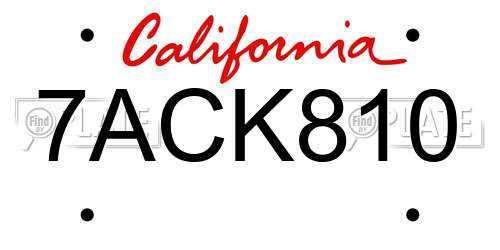 7ACK810 California License Plate