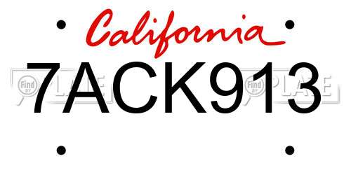 7ACK913 California License Plate