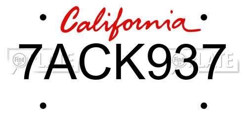 7ACK937 California License Plate