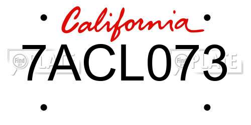 7ACL073 California License Plate
