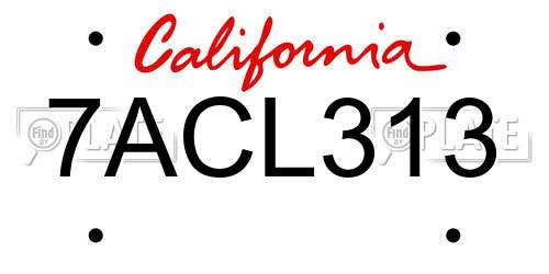 7ACL313 California License Plate