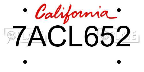 7ACL652 California License Plate