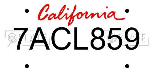 7ACL859 California License Plate