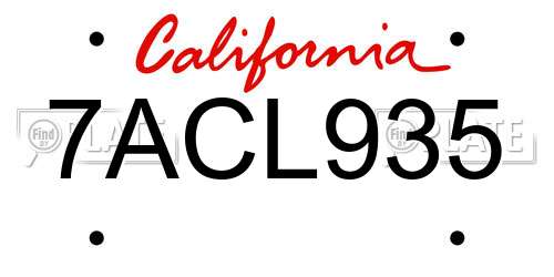 7ACL935 California License Plate