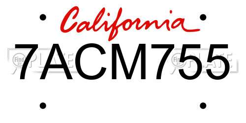7ACM755 California License Plate
