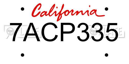 7ACP335 California License Plate
