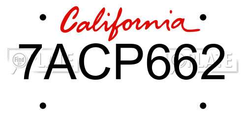 7ACP662 California License Plate
