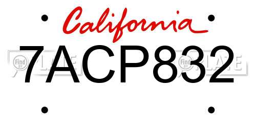 7ACP832 California License Plate