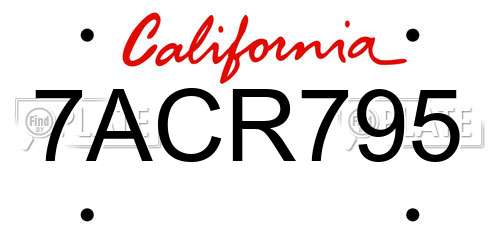 7ACR795 California License Plate