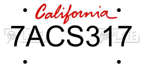 7ACS317 California License Plate