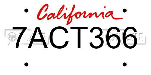 7ACT366 California License Plate