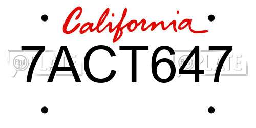 7ACT647 California License Plate