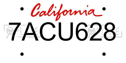 7ACU628 California License Plate