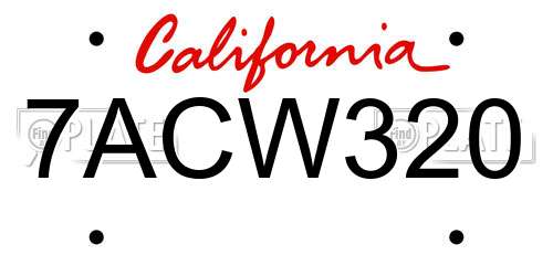 7ACW320 California License Plate