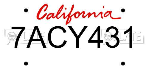 7ACY431 California License Plate