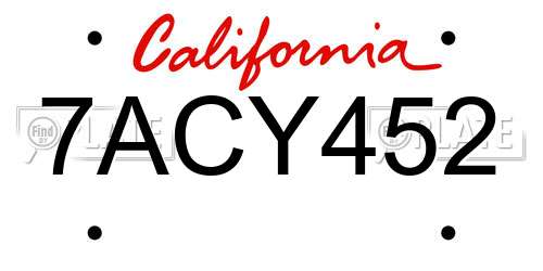 7ACY452 California License Plate