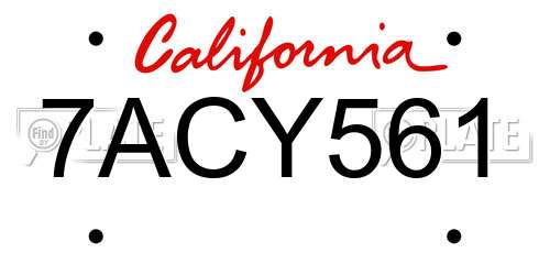7ACY561 California License Plate