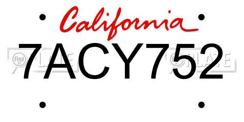 7ACY752 California License Plate
