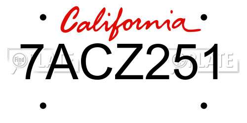 7ACZ251 California License Plate