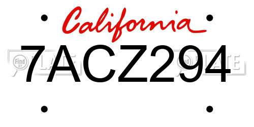 7ACZ294 California License Plate
