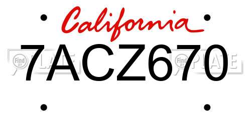 7ACZ670 California License Plate