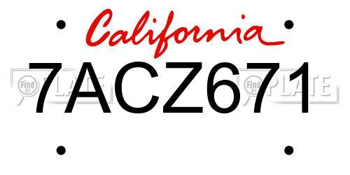 7ACZ671 California License Plate