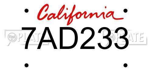 7AD233 California License Plate
