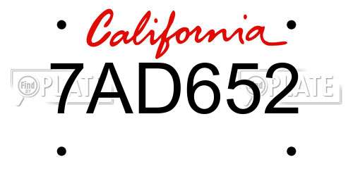 7AD652 California License Plate