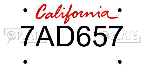 7AD657 California License Plate