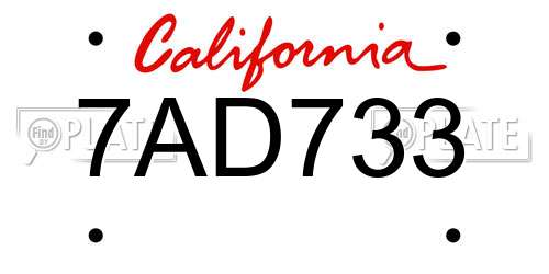 7AD733 California License Plate