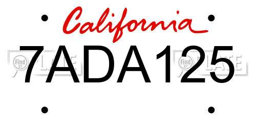7ADA125 California License Plate
