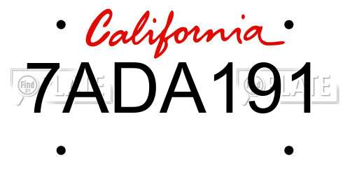 7ADA191 California License Plate