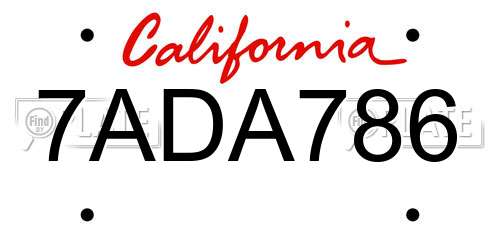 7ADA786 California License Plate