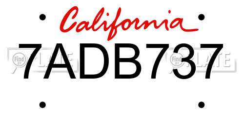 7ADB737 California License Plate