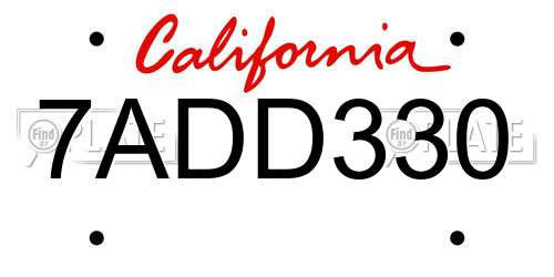 7ADD330 California License Plate