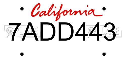 7ADD443 California License Plate