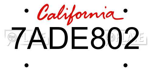 7ADE802 California License Plate