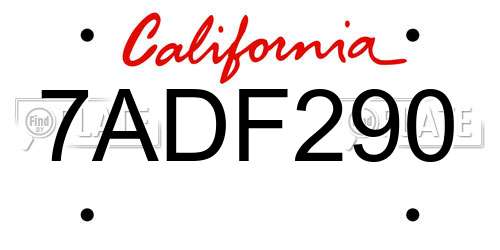 7ADF290 California License Plate