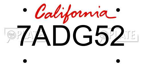 7ADG52 California License Plate