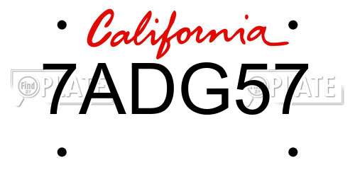 7ADG57 California License Plate
