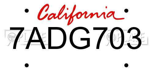 7ADG703 California License Plate
