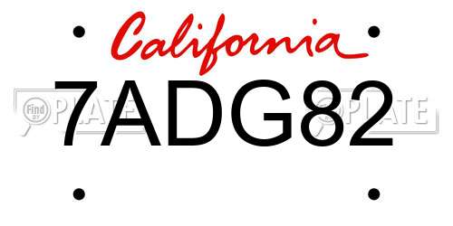 7ADG82 California License Plate