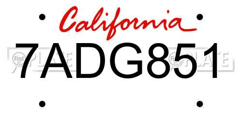7ADG851 California License Plate