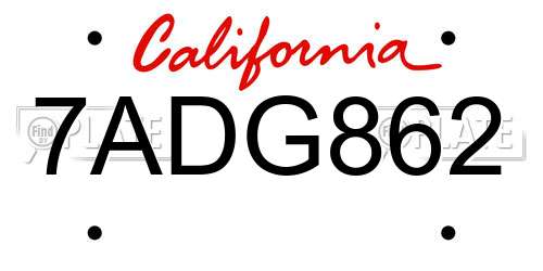 7ADG862 California License Plate